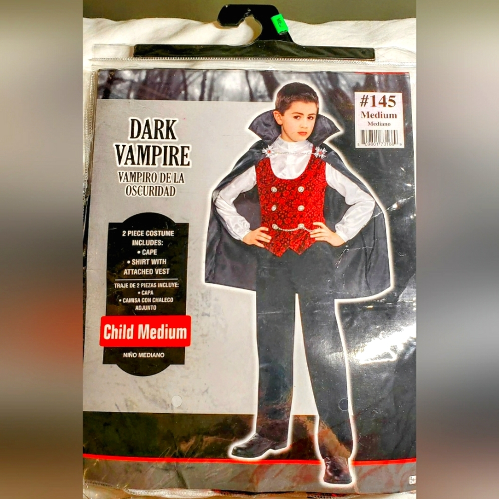 Dark Vampire Child Medium Halloween Costume Vampire Cape &Shirt W/ Attached Vest